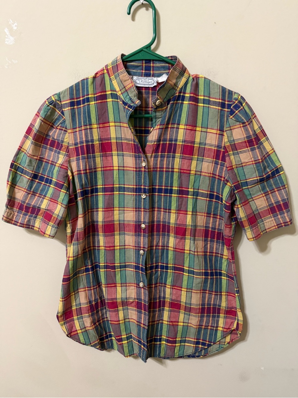 The Villager women’s 10 small Plaid Short-Sleeve Button-Up Shirt union 1950s euc